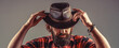 © Yevhen - Man with gray beard wearing a cowboy hat. American cowboy. Portrait of young man wearing cowboy hat. Cowboys in hat. Handsome bearded macho