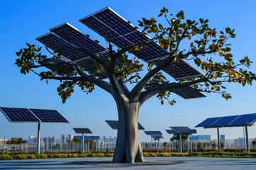 Innovative solar tree structure providing renewable energy in urban environment