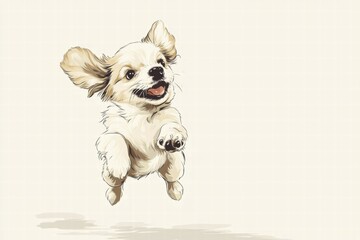 Poster - Joyful puppy leaps playfully in a cheerful illustration capturing the essence of youthful exuberance. Generative AI