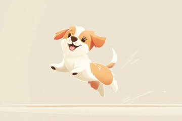 Poster - Joyful puppy jumping happily in a bright room during a playful afternoon adventure. Generative AI