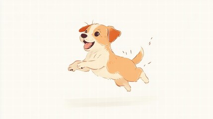 Poster - Joyful puppy running happily in a playful atmosphere under bright sunlight during a sunny afternoon. Generative AI