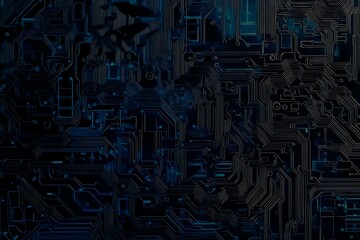 abstract close-up of a glowing blue digital circuit board, showcasing intricate connections and tech