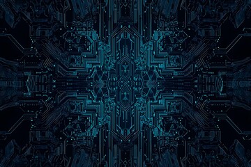abstract close-up of a glowing blue digital circuit board, showcasing intricate connections and tech