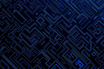 abstract close-up of a glowing blue digital circuit board, showcasing intricate connections and tech
