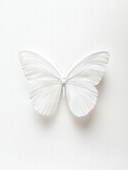 Poster - Delicate white butterfly resting on a pristine white sheet of paper creating a serene and minimalist aesthetic. Generative AI
