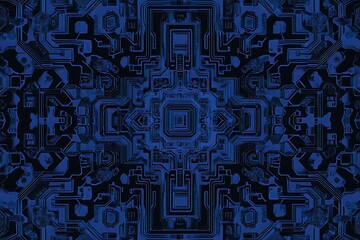 abstract close-up of a glowing blue digital circuit board, showcasing intricate connections and tech