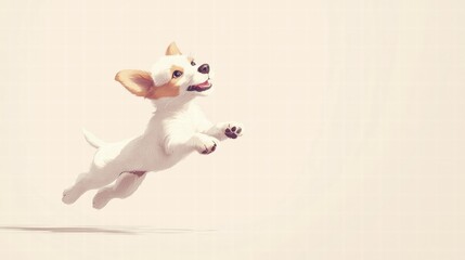 Poster - Joyful puppy leaps in excitement in an indoor space during bright daylight hours capturing pure happiness. Generative AI