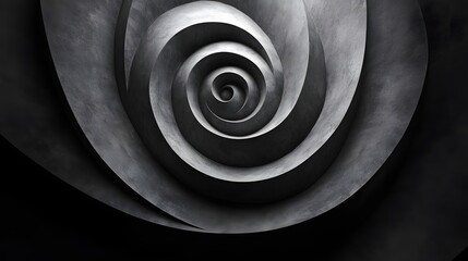 Poster - Abstract Black and White Backgrounds. A captivating grayscale image of a spiral sculpture, showcasing intricate curves and textures. The dark tones create a sense of depth and mystery.