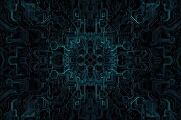 abstract close-up of a glowing blue digital circuit board, showcasing intricate connections and tech