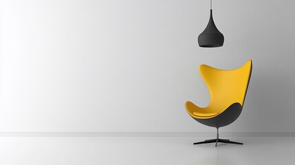 Poster - Yellow armchair and black pendant lamp in minimalist room.