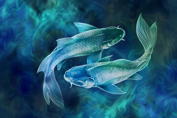 Wall Mural - astrological abstract composition with concept of pisces zodiac sign symbol, abstract vivid composit