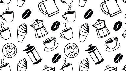 Wall Mural - Set of Food Icon line Art Vector Drawing pattern Illustration Background.	