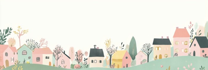Poster - Delightful playground of colors showcasing whimsical houses nestled in a serene landscape. Generative AI