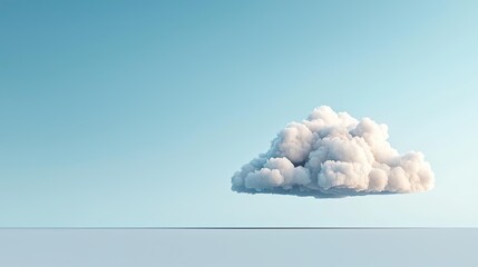 Minimal skies concept. A single fluffy cloud floating in a serene blue sky, depicting calmness and tranquility.