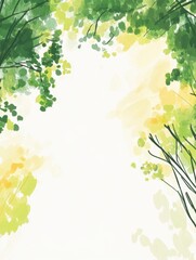 Poster - Playful doodle of lush green foliage creating a vibrant canopy during a sunny day in a serene forest setting. Generative AI
