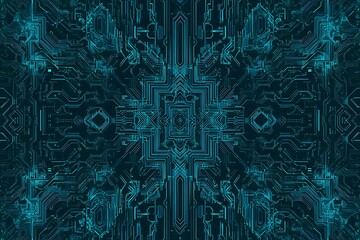abstract close-up of a glowing blue digital circuit board, showcasing intricate connections and tech