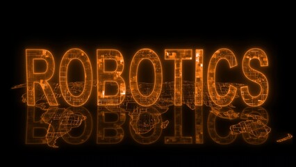 3d robotics text technology earth map orange glow