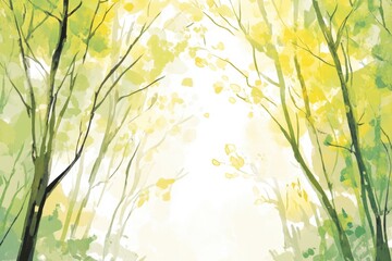 Leinwandbilder - Colorful and playful doodle of trees in a sunny forest with vibrant green and yellow leaves. Generative AI
