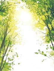 Aufkleber - Bright sunlight filters through lush green trees in a serene forest setting during the daytime. Generative AI