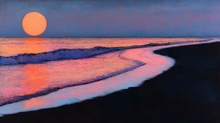 Poster - Pastel sunset over ocean beach.