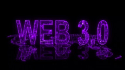 3d web 3.0 text technology earth map purple glow