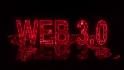 3d web 3.0 text technology earth map red glow