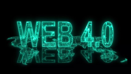 3d web 4.0 text technology earth map cyan glow