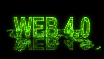 3d web 4.0 text technology earth map green glow