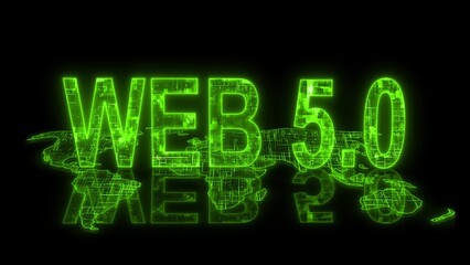3d web 5.0 text technology earth map green glow