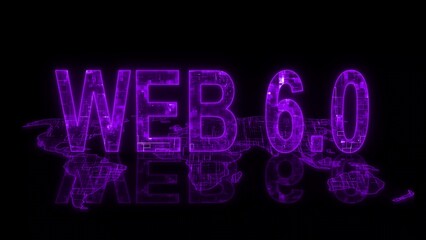 3d web 6.0 text technology earth map purple glow