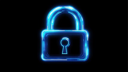 Wall Mural - Blue Neon Padlock Icon in Vector Style, Modern Digital Design for Security, Technology, and Privacy Applications on Black Background