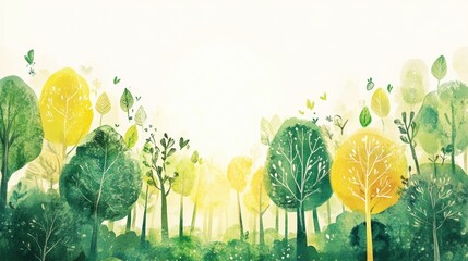 Poster - Vibrant forest doodle with playful trees and colorful leaves creates a cheerful atmosphere of nature and whimsy. Generative AI
