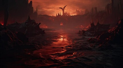 Wall Mural - A view of a terrifying hell. 4k animated video