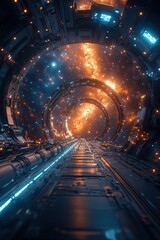 Wall Mural - a tunnel with a bright orange and blue light