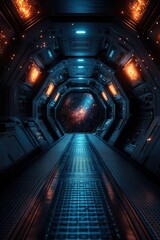 Wall Mural - a tunnel with a bright orange and blue light