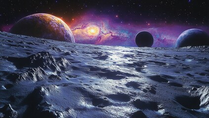 Wall Mural - a space scene with three planets and a star
