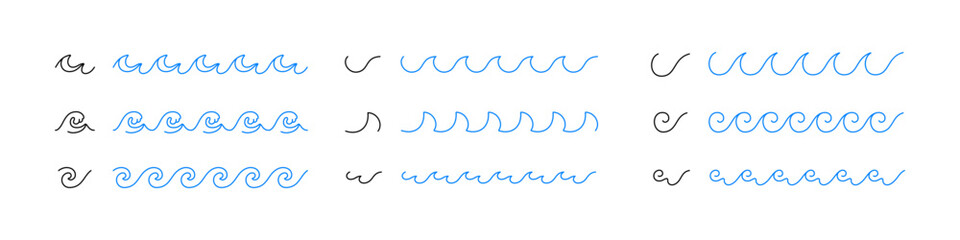 Wave line. Wavy icon vector set. Ocean isolated line set. Sea ripple seamless. Water wave icon