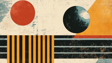 Aufkleber - Retro risograph art featuring bold colors and geometric shapes in an abstract composition. Generative AI
