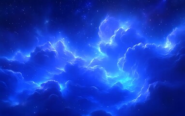 glowing blue nebula clouds in space.