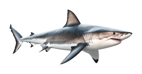great white shark swimming, dangerous marine predator with sharp teeth, ocean wildlife animal, reali