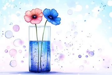 Wall Mural - Pastel Poppies in Glass Vase, Watercolor - Pastel colors