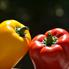 Wall Mural - Close-up of yellow and red peppers. background of red and yellow peppers.