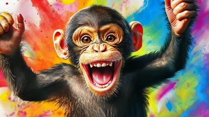 Sticker - Vibrant Monkey Celebrating with Colors