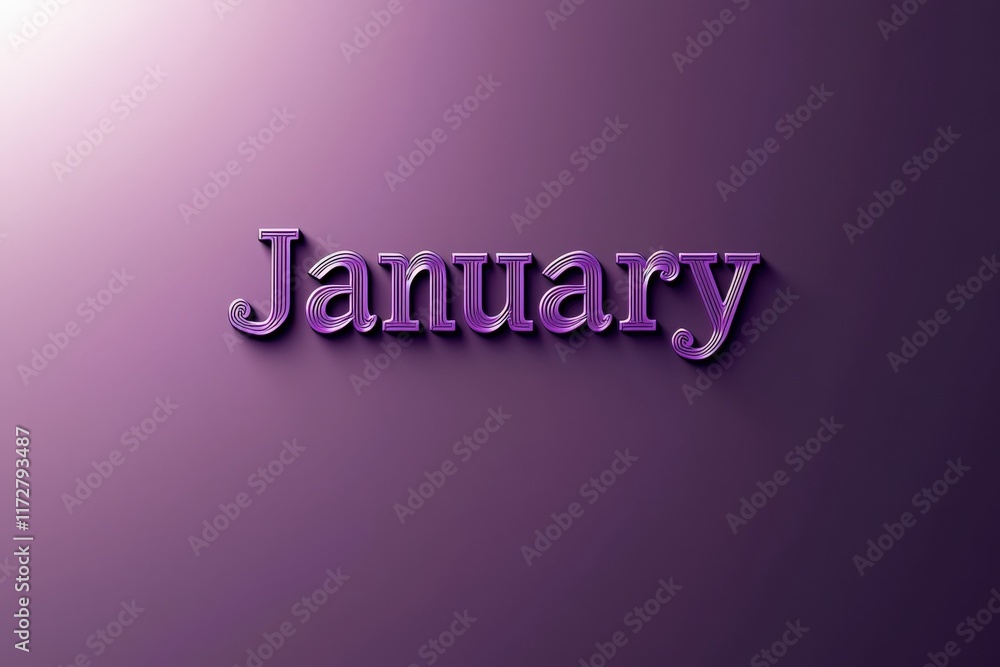 Bold purple lettering spells out January against a smooth gradient background. The design highlights the essence of the new year, emphasizing fresh starts and winter vibes.