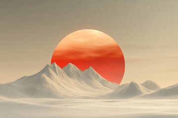 Wall Mural - Majestic sunset over snow-covered mountains in a serene landscape