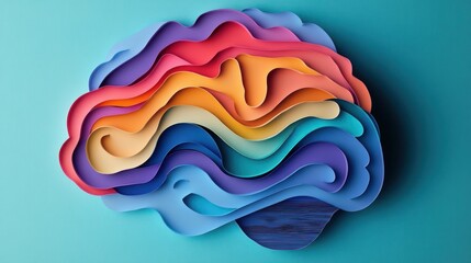 Wall Mural - Mindfulness A 3D paper brain with colorful background