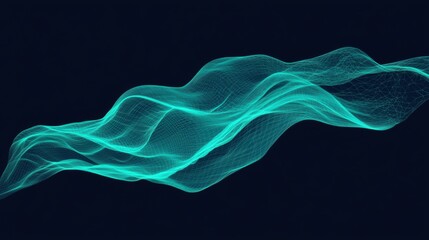 Sticker - Flowing Abstract Waves in Neon Blue and Teal on Dark Background