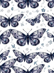 Wall Mural - Vector seamless pattern - celestial butterfly. Mystical insect luna moth, floral moon on white background. Design for magic print, fabric, wallpaper, textile, magical decor.