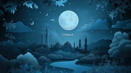 Wall Mural - Moonlit Night: Moonlit landscape with 