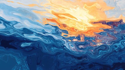 Wall Mural - vibrant sunset reflected on ocean waves, creating an abstract display of colors or a peaceful and dr